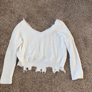 White Distressed Sweater